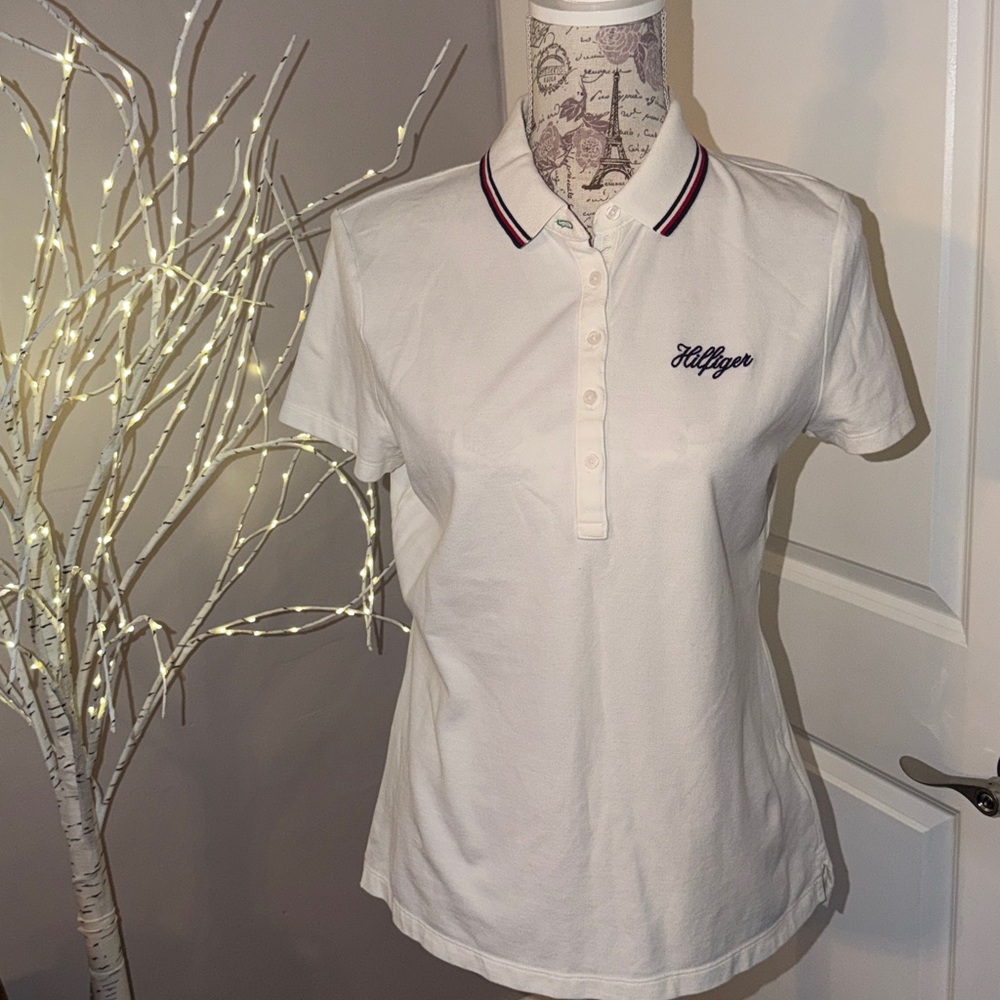 Tommy Hilfiger Cream Polo with Red and Blue Accents